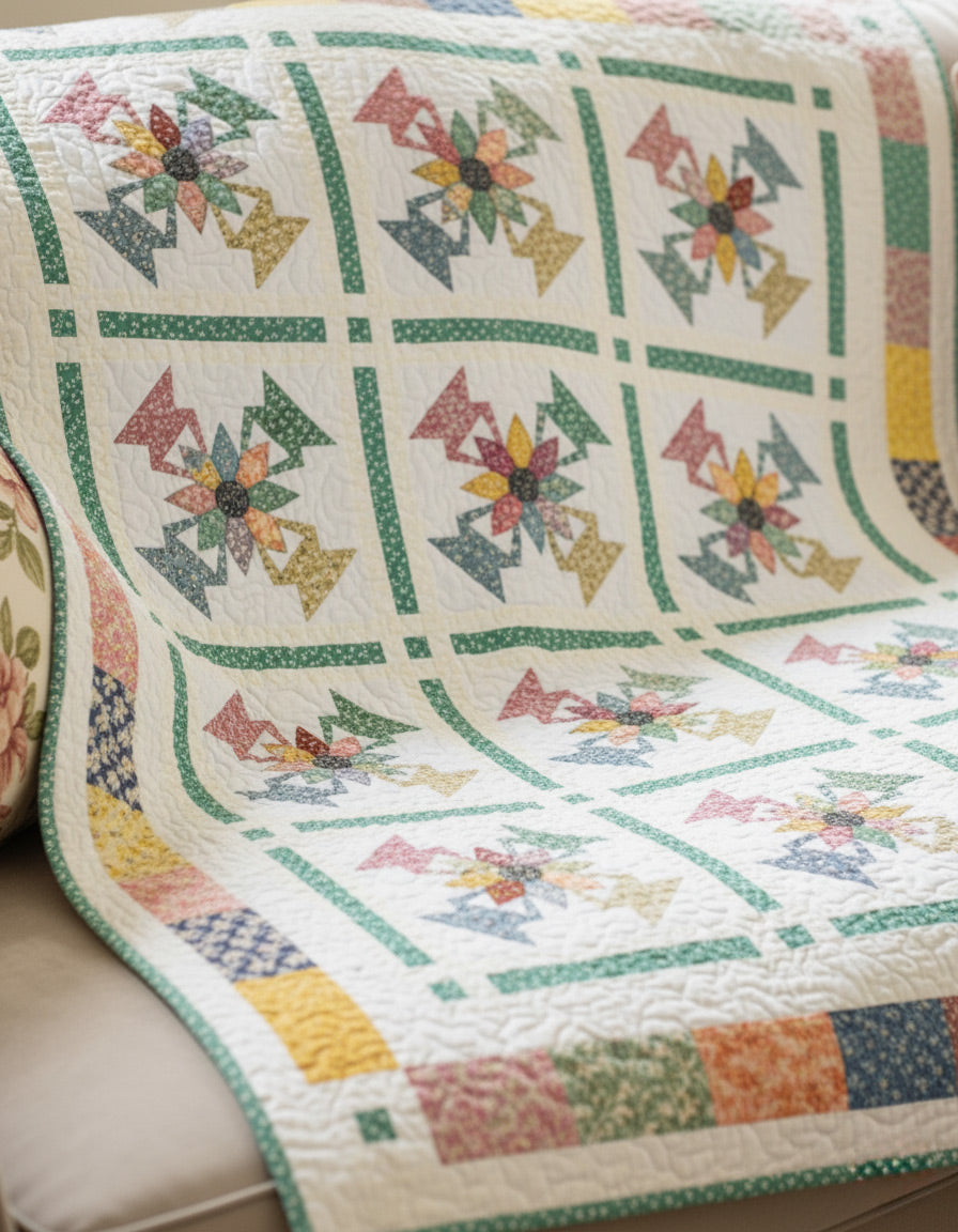 Floral Basket Appliqué Quilt Pattern PDF: Vintage Style Garden Quilt Project