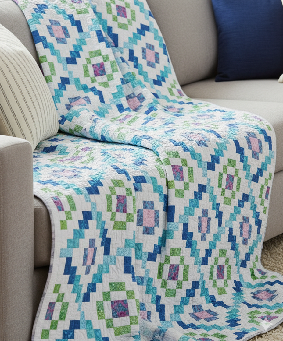 Blue Cascade Chain Quilt Pattern