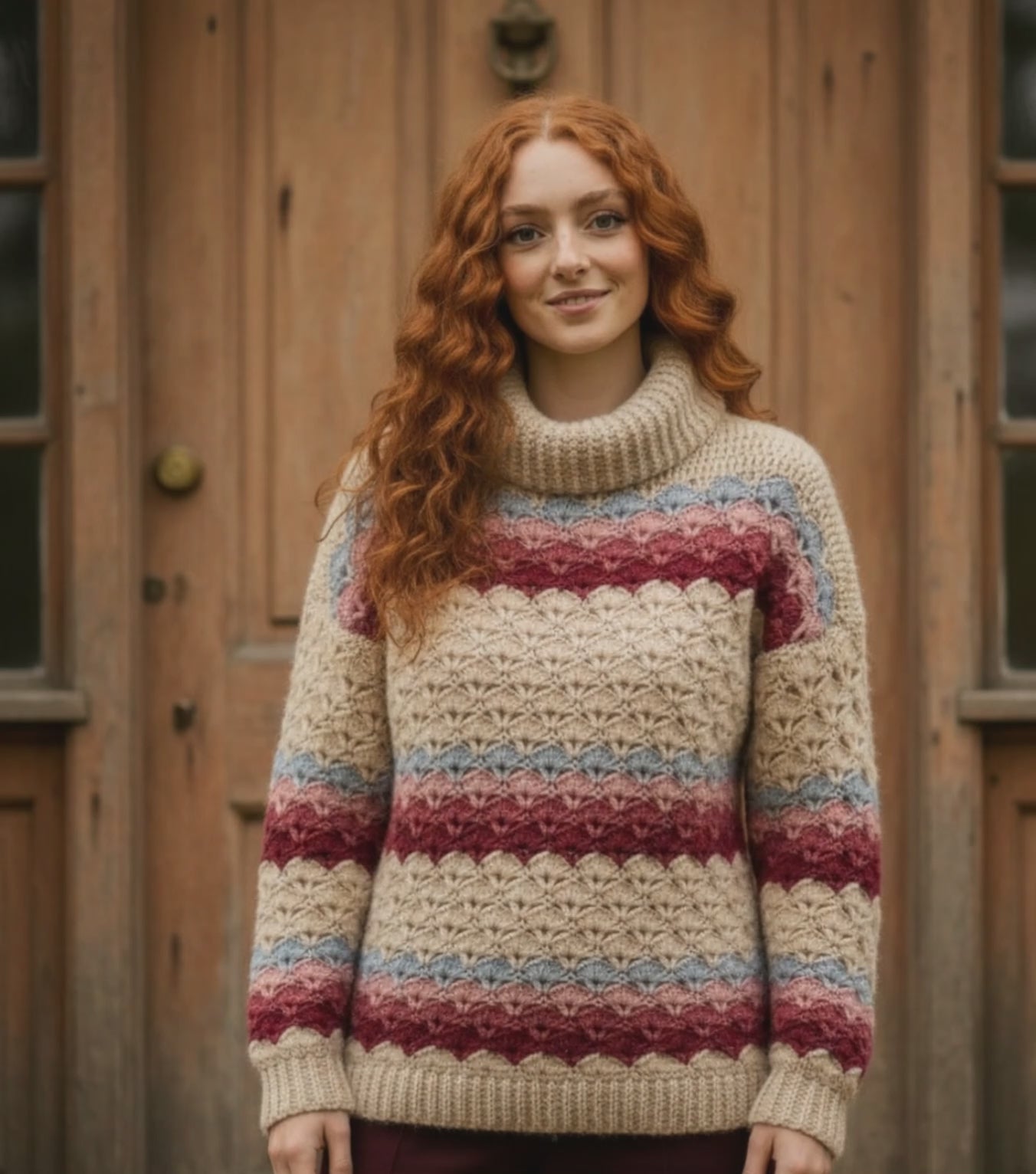 Cozy Shell Stitch Crochet Sweater Pattern with High Neck: Oversized Winter Jumper