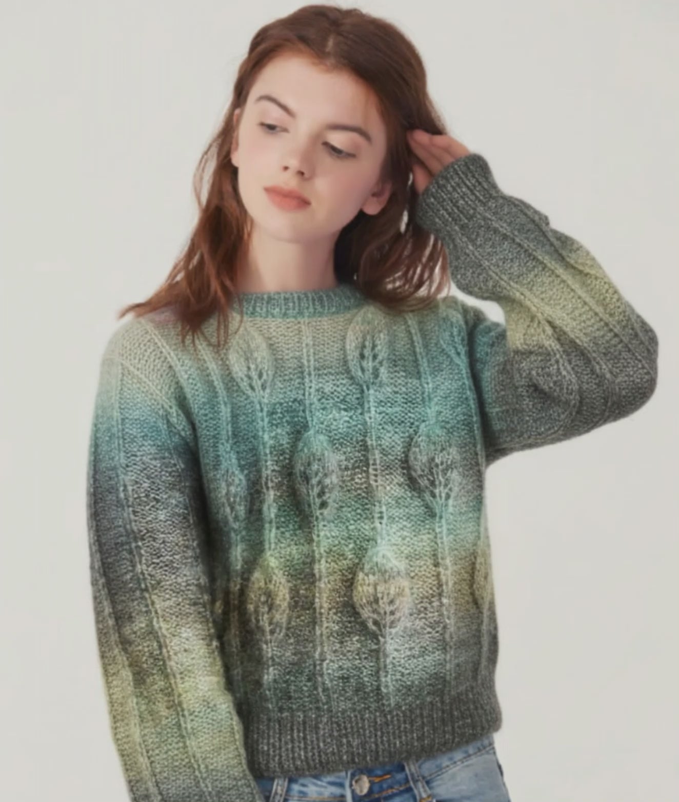 Autumn Bloom Textured Knit Sweater Pattern: Elegant Leaf Motif Jumper